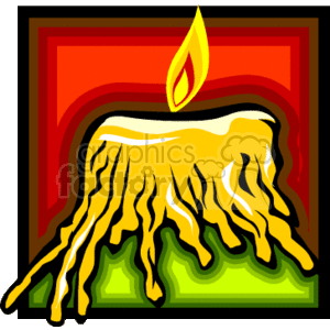   The image features a stylized cartoon of a melting candle. The candle wax is yellow and drips down onto a green base, presumably depicting the candle