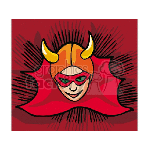 Illustration of a devil-themed Halloween costume with horns and a mask.