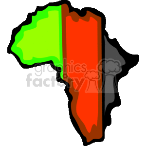 The clipart image depicts the outline of the African continent filled with three vertical stripes in green, red, and black. These are the colors typically associated with Kwanzaa, a week-long annual celebration that honors African heritage in African-American culture.