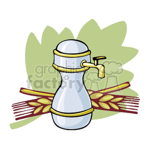 A clipart image depicting a beer barrel with a tap, set against a green leafy background with wheat sheaves, symbolizing St. Patrick's Day and holiday celebrations.