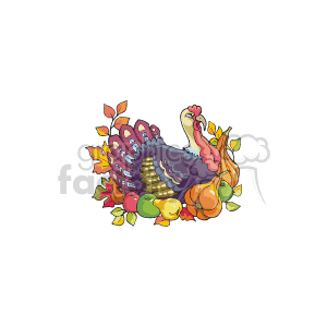 Festive Turkey with Pumpkins and Autumn Leaves