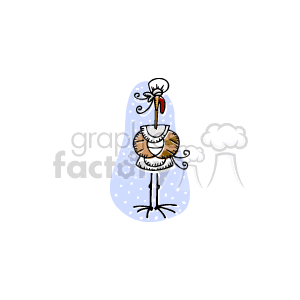   The image is a whimsical cartoon depiction of a turkey wearing a cook