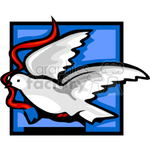 This clipart image depicts a stylized white dove in flight against a blue background with abstract red and blue elements that give the impression of motion or airflow. The dove typically symbolizes peace and love, which makes it a common image associated with holidays like Valentine's Day.