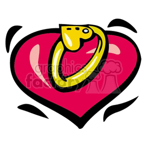 A vibrant clipart image featuring a gold heart-shaped ring placed on a large pink heart, symbolizing love and gifts, ideal for holidays such as Valentine's Day.