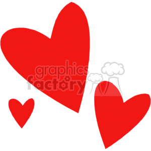   The image features three red hearts of varying sizes, with the largest at the top left and the smallest at the bottom left. The style is simplistic and flat, suitable for representing themes of love and holidays, especially Valentine