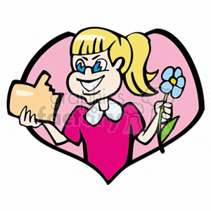 Girl holding a flower and a candy heart