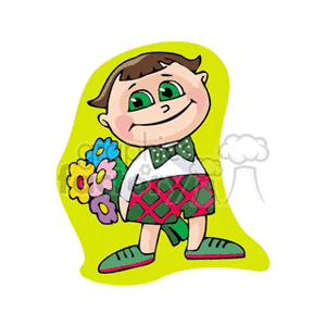 Cartoon Boy with Flowers for Valentine's Day