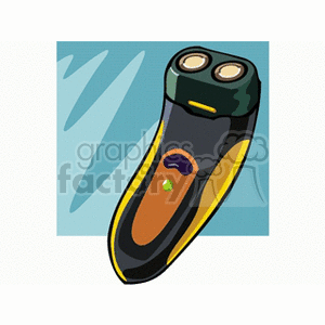 Clipart illustration of an electric shaver with two shaving heads.