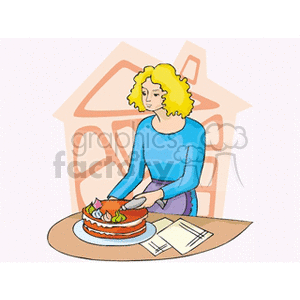 Woman Decorating Layered Cake