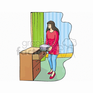 Woman Organizing Laundry in Drawer