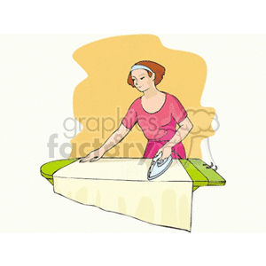 Woman Ironing on an Ironing Board