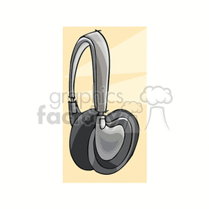 Clipart of gray over-ear headphones with a light yellow background.