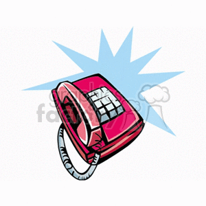 A colorful clipart illustration of a retro telephone with a blue starburst background.