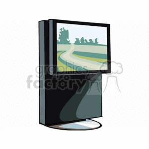 Clipart image of a modern television with a landscape on the screen.