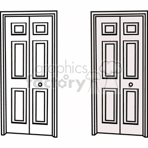 Clipart image featuring two sets of double doors with classic panel designs.