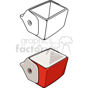 Clipart image of a kitchen cooler or lunch box with one version in outline and another in red color.