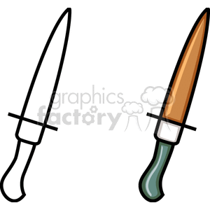 Clipart image of two kitchen knives with different colored handles.