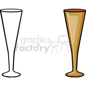 Clipart image of two tapering glass cups, one outlined in black and the other filled with a golden color.