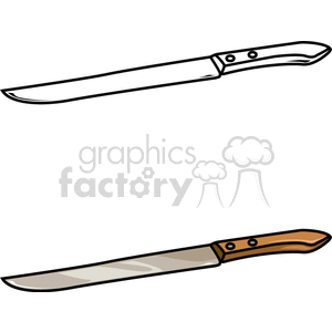 Clipart image of two kitchen knives with wooden handles.