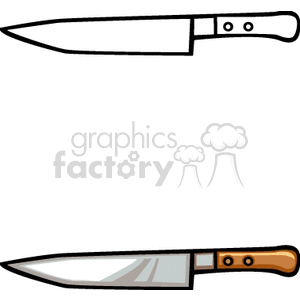 Clipart image of two kitchen knives with wooden handles.