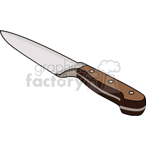 This clipart image depicts a kitchen knife with a brown handle.