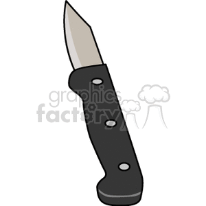 A clipart image of a knife with a black handle, typically used as kitchen silverware.