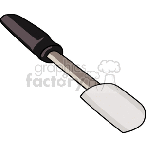 Clipart image of a kitchen spatula with a black handle and silver metal.