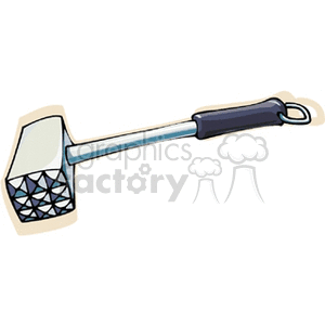 Clipart image of a meat tenderizer hammer with a textured metal head and a black handle.