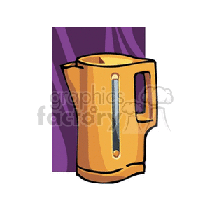 Illustration of an electric kettle in a vibrant purple and yellow color scheme.