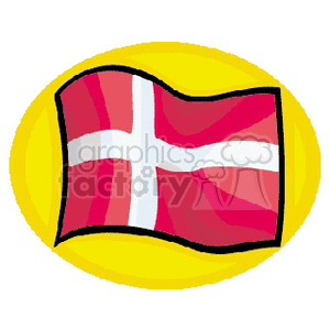 The clipart image displays a stylized version of the Danish flag, known as the Dannebrog, with its distinctive white Scandinavian cross on a red background, set against a yellow oval backdrop.