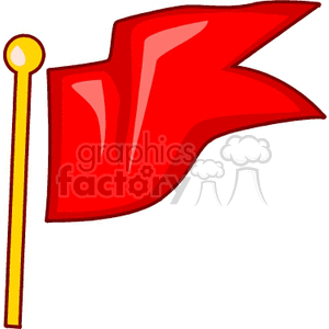 The image is a clipart depiction of a red flag attached to a yellow flagpole. The flag is fluttering or waving, possibly indicating motion or the presence of wind. The style is cartoonish and the design is simple, using bold colors and outlines.