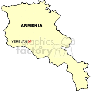 A simple clipart map of Armenia highlighting its capital, Yerevan.