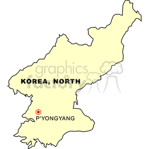 A simple clipart map of North Korea highlighting its capital, Pyongyang.