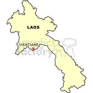 Clipart image of a map of Laos with Vientiane marked.