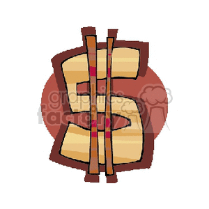 A clipart image showing a stylized dollar sign with wooden or earthy textures against a brown circular background.