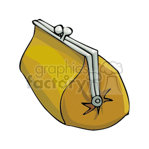 A clipart image of a yellow coin purse with a metal clasp closure.
