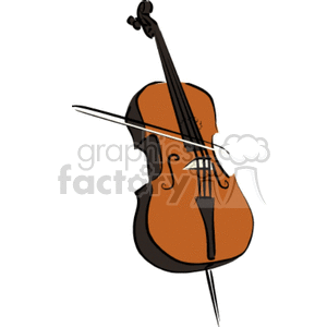 Clipart image of a cello with a bow, featuring a stylized design.