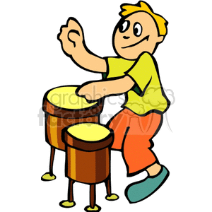 Cartoon Boy Playing Bongos - Music Enthusiasm