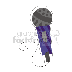 The clipart image depicts a stylized handheld microphone commonly used for music performance or audio recording. The microphone has a gray top with what appear to be sound holes and a purple and black handle with a switch.