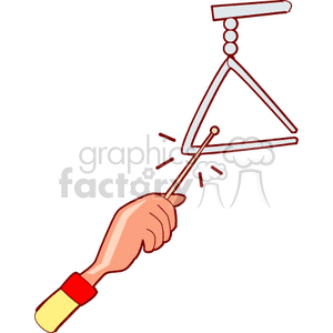 Clipart of a hand playing a metal triangle instrument.