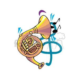 Colorful Brass Instrument and Musical Notes