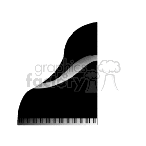 A stylized clipart image of a grand piano, featuring the outline of the instrument with a focus on its elegant curves.