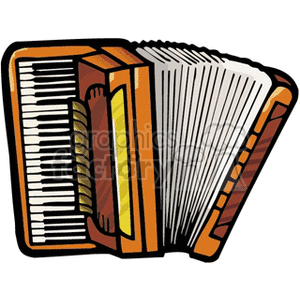 Clipart image of an accordion, a musical instrument with a keyboard and bellows.