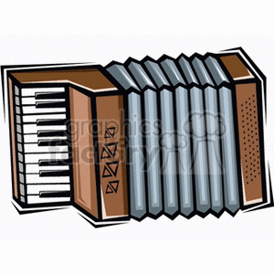 Clipart image of an accordion, a musical instrument with keys and bellows.