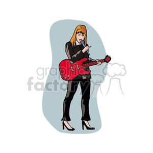 Clipart of a musician singing and playing a red electric guitar.