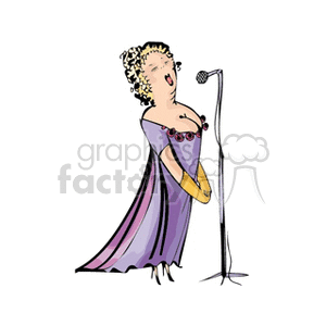 Cartoon Woman Singing with Microphone