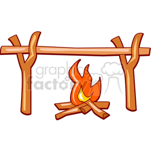 Campfire with Wooden Cooking Frame