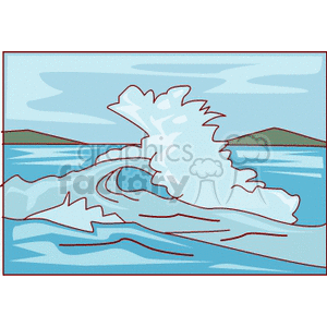 Clipart image of ocean waves with a splash in a natural setting.