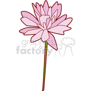 A clipart image of a pink flower with multiple petals and a green stem.