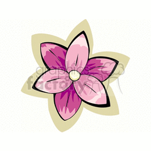 A colorful clipart image featuring a stylized pink flower with five petals and a beige outline, set against a light background.